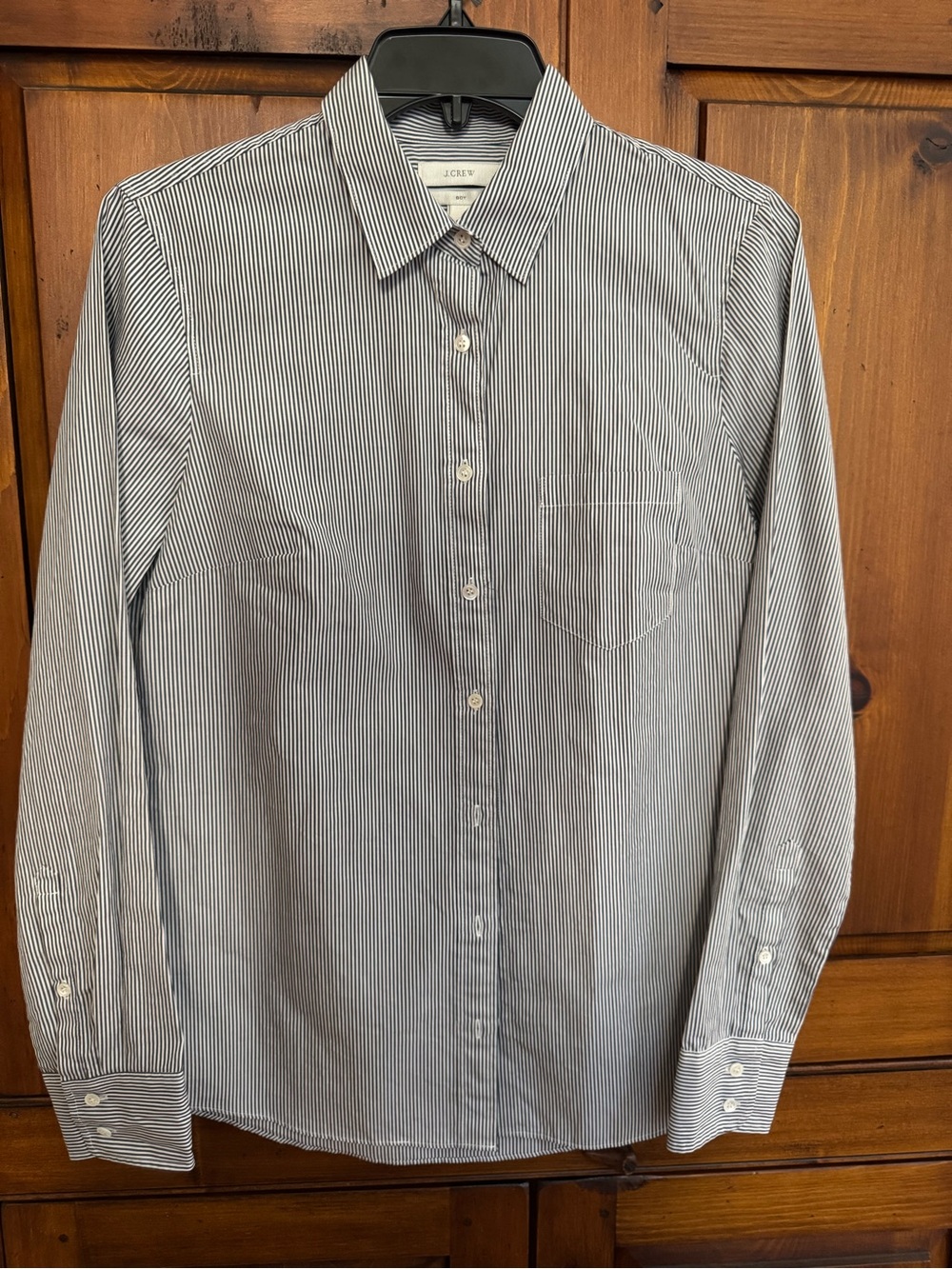 J. Crew Ladies Size 4 Blue & White ‘Bot’ Pinstripe Dress Shirt with Pocket. NWT